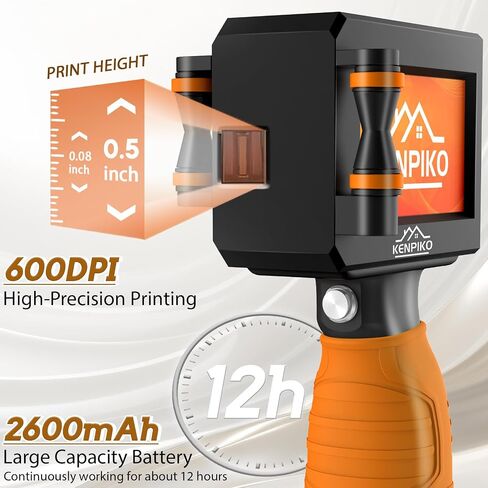 Handheld Inkjet Printer, 2024 Upgraded Handheld Printer Gun with 42ml Quick-Drying Ink Cartridge, Printing Height Up to 0.5 Inch Imprint Machine with 4.3 Inch Touch Screen for Barcode, Logo in Saudi Arabia