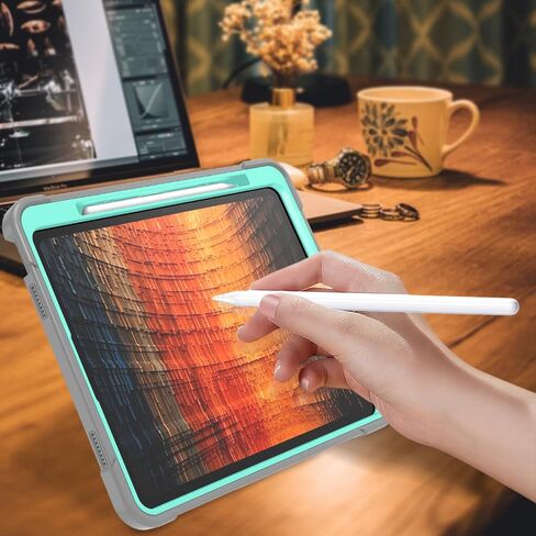 for iPad Air 13 Inch Case M2 2024 with Pencil Holder & Kickstand, Heavy Duty Military Grade Full-Body Shockproof Rugged Protective Girls Women Men Cover for iPad Air 13 Inch M2, Green/Gray in Saudi Arabia