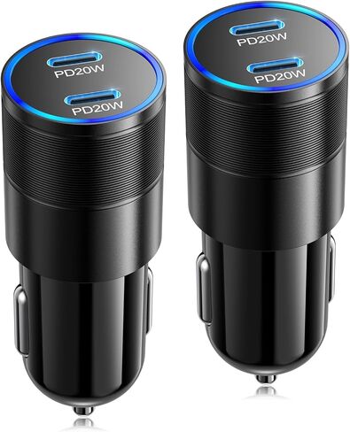 شاحن سيارة USB C 40 وات، OKRAY 2-Pack iPhone 15 شاحن سيارة 2-Port Type C PD3.0 شاحن هاتف سيارة سريع الشحن محول ولاعة السجائر متوافق مع iPhone 15 14 Pro Max Plus، Galaxy S24 S23 Note 20 in Kuwait