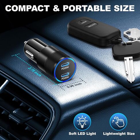 شاحن سيارة USB C 40 وات، OKRAY 2-Pack iPhone 15 شاحن سيارة 2-Port Type C PD3.0 شاحن هاتف سيارة سريع الشحن محول ولاعة السجائر متوافق مع iPhone 15 14 Pro Max Plus، Galaxy S24 S23 Note 20 in Kuwait