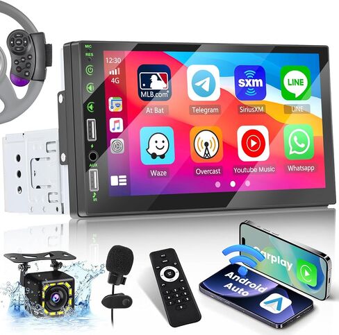 Single Din Car Stereo Touchscreen with CarPlay and Android Auto, 7 Inch Bluetooth Car Radio Player with FM Radio 2USB AUX Backup Camera and Microphone in Saudi Arabia