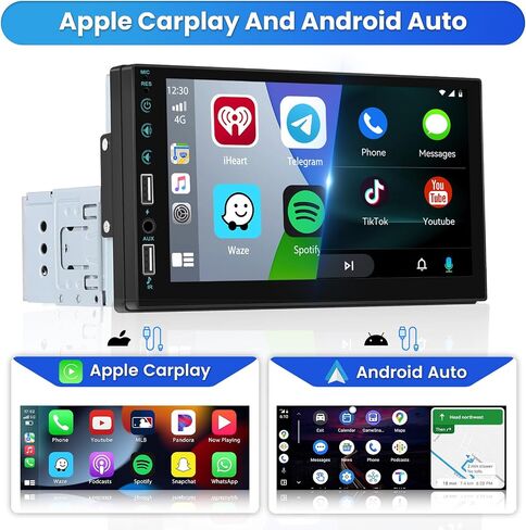 Single Din Car Stereo Touchscreen with CarPlay and Android Auto, 7 Inch Bluetooth Car Radio Player with FM Radio 2USB AUX Backup Camera and Microphone in Saudi Arabia