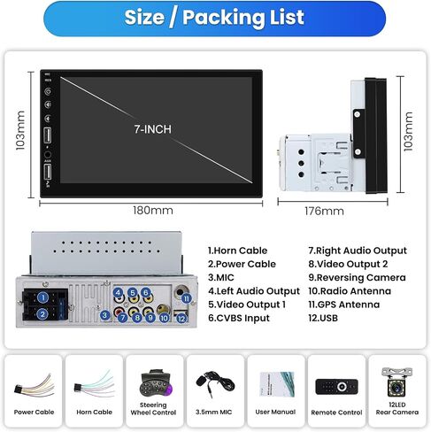 Single Din Car Stereo Touchscreen with CarPlay and Android Auto, 7 Inch Bluetooth Car Radio Player with FM Radio 2USB AUX Backup Camera and Microphone in Saudi Arabia