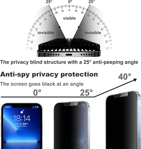 واقي شاشة للخصوصية غير لامع لهاتف iPhone 14/iPhone 13Pro /13، واقي شاشة زجاجي للخصوصية مضاد للوهج، طبقة زجاجية مقواة مضادة للتجسس، لمسة ناعمة وسريعة الاستجابة مضادة للخدش in Kuwait