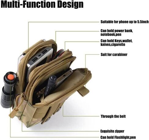 Tactical Phone Pouch, Cell Phone Holster Pouch, Multipurpose EDC Belt Bag, Belt Purse with Cell Phone Holster Holder for Workout Hiking Camping Outdoor Tear Black in Kuwait
