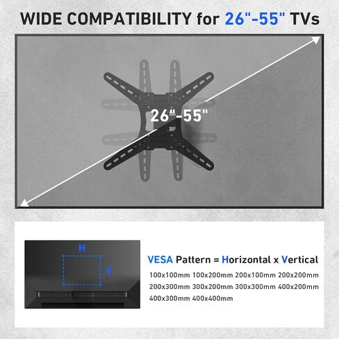 TV Wall Mount TV Bracket: TV Mount for 26-55 Inch LED OLED 4K Flat or Curved Screen Smart TVs or Monitors with Full Motion Articulating Arms Swivels Tilts Extension | Max Vesa 400x400mm Up to 88Lbs in Kuwait