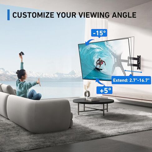 TV Wall Mount TV Bracket: TV Mount for 26-55 Inch LED OLED 4K Flat or Curved Screen Smart TVs or Monitors with Full Motion Articulating Arms Swivels Tilts Extension | Max Vesa 400x400mm Up to 88Lbs in Kuwait
