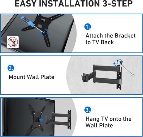 TV Wall Mount TV Bracket: TV Mount for 26-55 Inch LED OLED 4K Flat or Curved Screen Smart TVs or Monitors with Full Motion Articulating Arms Swivels Tilts Extension | Max Vesa 400x400mm Up to 88Lbs in Kuwait