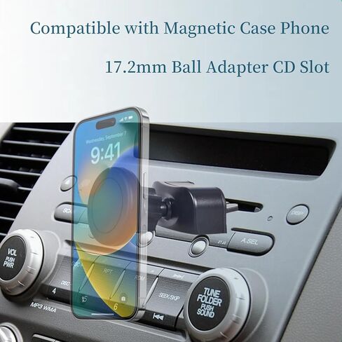 حامل هاتف السيارة بفتحة CD للتركيب المغناطيسي للسيارة متوافق مع حافظة iPhone 15/14/13/12 Pro Max Plus Mini للهواتف الذكية 17.2 ملم محول كروي فتحة CD لحامل الهاتف in Kuwait