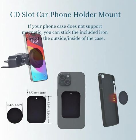 حامل هاتف السيارة بفتحة CD للتركيب المغناطيسي للسيارة متوافق مع حافظة iPhone 15/14/13/12 Pro Max Plus Mini للهواتف الذكية 17.2 ملم محول كروي فتحة CD لحامل الهاتف in Kuwait