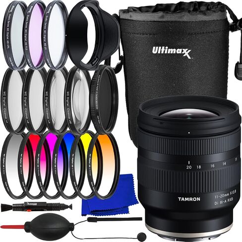حزمة Ultimaxx الأساسية + عدسة Tamron مقاس 11-20 مم f/2.8 Di III-A RXD لهاتف Sony E + مرشح كثافة محايدة متغيرة (ND2-ND400)، طقم مرشح ألوان متدرج مكون من 6 قطع، وحقيبة عدسات مقاومة للماء والمزيد (حزمة من 23 قطعة) in Saudi Arabia