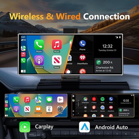 شاشة CarPlay لاسلكية عالمية مقاس 11.26 بوصة وشاشة Android Auto لعام 2024 أحدث شاشة لمس محمولة للسيارة مع كاميرا احتياطية بدقة 4K وكاميرا احتياطية مزودة بتقنية البلوتوث ونظام تحديد المواقع DVR in Kuwait