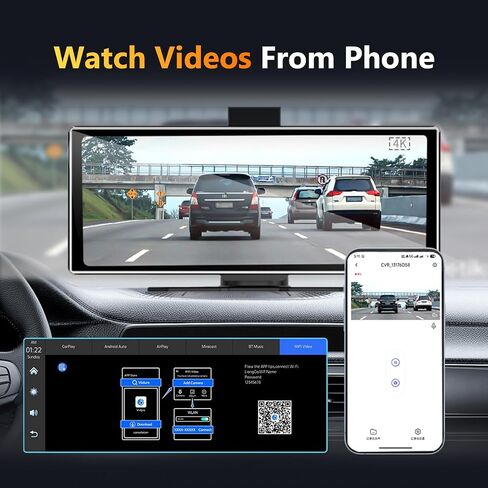 شاشة CarPlay لاسلكية عالمية مقاس 11.26 بوصة وشاشة Android Auto لعام 2024 أحدث شاشة لمس محمولة للسيارة مع كاميرا احتياطية بدقة 4K وكاميرا احتياطية مزودة بتقنية البلوتوث ونظام تحديد المواقع DVR in Kuwait