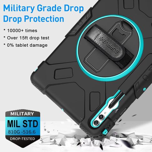 SUPFIVES Case for Galaxy Tab S9 Ultra 14.6 inch 2023, Tablet S8 Ultra 2022 Upgraded Military Liquid Silicone 3 Layers Protection with+Handle+ Rotating Stand+ S-Pen Holder+ Shoulder Strap- Black in Saudi Arabia