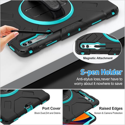 SUPFIVES Case for Galaxy Tab S9 Ultra 14.6 inch 2023, Tablet S8 Ultra 2022 Upgraded Military Liquid Silicone 3 Layers Protection with+Handle+ Rotating Stand+ S-Pen Holder+ Shoulder Strap- Black in Saudi Arabia