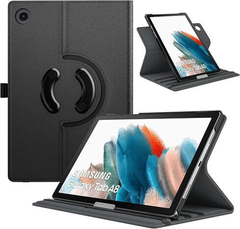 TiMOVO متوافق مع حافظة Samsung Galaxy Tab A8 10.5 2022، حافظة الكمبيوتر اللوحي Galaxy A8 SM-X200/SM-X205، غطاء جلدي دوار 90 درجة، حافظة حامل قابلة للطي بزوايا رؤية متعددة، أسود in Saudi Arabia