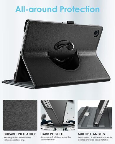 TiMOVO متوافق مع حافظة Samsung Galaxy Tab A8 10.5 2022، حافظة الكمبيوتر اللوحي Galaxy A8 SM-X200/SM-X205، غطاء جلدي دوار 90 درجة، حافظة حامل قابلة للطي بزوايا رؤية متعددة، أسود in Saudi Arabia