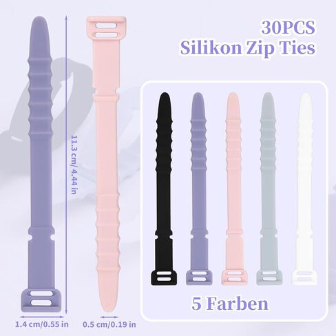 Silicone Zip Ties, Reusable Zip Ties, 30pcs Rubber Cable Ties Straps for Wire Management, Elastic Cable Organizer for Home Office Table Desk. in Saudi Arabia