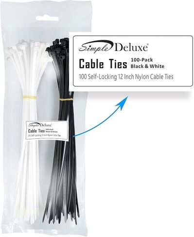 Simple Deluxe HICBLETIE6 200-Pack 6 Inch Self-Locking Versatile Nylon Cable Wire Zip Ties in Black & White, 6inch 200pcs in Saudi Arabia