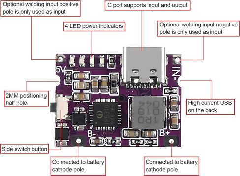 4 قطع من النوع C USB 5V 3.1A Boost Converter وحدة الطاقة IP5310 ملحقات بنك الطاقة المحمول مع مؤشر LED للمفتاح (Type-C 3.1A) in Saudi Arabia