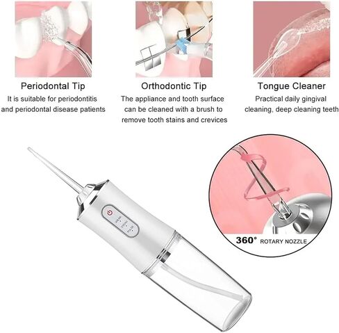 Water Dental Flosser Oral Irrigator with 3 Modes Cordless Wate Teeth Cleaner, IPX7 Waterproof Rechargeable Portable Powerful Battery for Travel & Home in Saudi Arabia