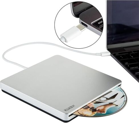 KUJOBUY مشغل أقراص مضغوطة/أقراص DVD محمول USB من النوع C لنظام التشغيل Windows Linux MacBook Air Pro للكمبيوتر المحمول سطح المكتب محرك أقراص خارجي قرص نحيف DVD كاتب DVD-R مشغل وسائط قارئ RW in Kuwait