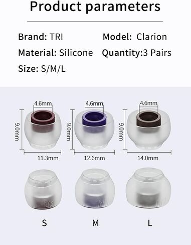 TRI Clarion Silicone Earphones Tips, 3 Pairs Blocking Out Ambient Noise, Inner Nozzle 4.00mm-5.50mm, Purple, Green, Silver in Saudi Arabia