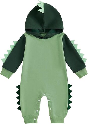 Infant Baby Boy Girl Dinosaur Outfit Hoodie Contrast Color Romper Long Sleeve One Piece Bodysuit Fall Winter Clothes in Saudi Arabia