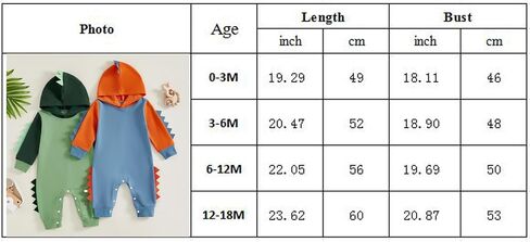 Infant Baby Boy Girl Dinosaur Outfit Hoodie Contrast Color Romper Long Sleeve One Piece Bodysuit Fall Winter Clothes in Saudi Arabia