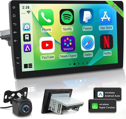 [2G+64G] 10.1 inch Single Din Android 13 Car Stereo Apple Carplay and Android Auto Touch Screen Car Radio WiFi GPS HiFi + AHD Backup Camera and Mic in Saudi Arabia