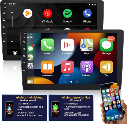 [2G+64G] 10.1 inch Single Din Android 13 Car Stereo Apple Carplay and Android Auto Touch Screen Car Radio WiFi GPS HiFi + AHD Backup Camera and Mic in Saudi Arabia