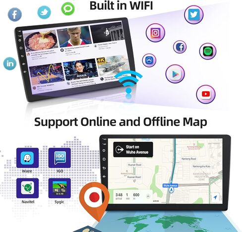 [2G+64G] 10.1 inch Single Din Android 13 Car Stereo Apple Carplay and Android Auto Touch Screen Car Radio WiFi GPS HiFi + AHD Backup Camera and Mic in Saudi Arabia
