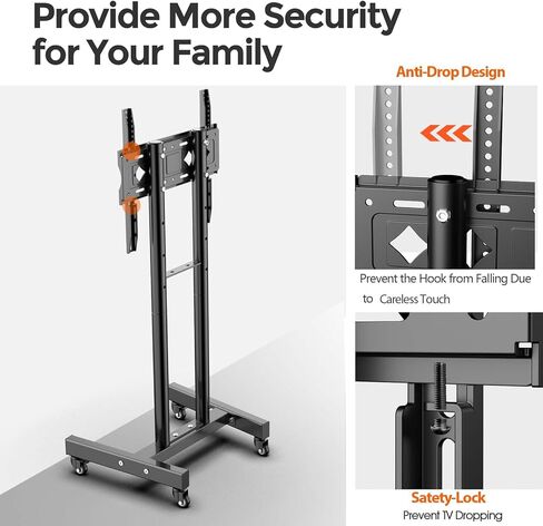 عربة تلفزيون متنقلة لشاشة تلفزيون منحنية مسطحة 32-55 بوصة، حامل تلفزيون أرضي متدحرج 360 درجة بحد أقصى VESA 400 × 400 مم يصل إلى 55 رطل، 32 43 50 55 ارتفاع دوار قابل للضبط محمول بعجلات، حامل تلفزيون عالمي in Kuwait