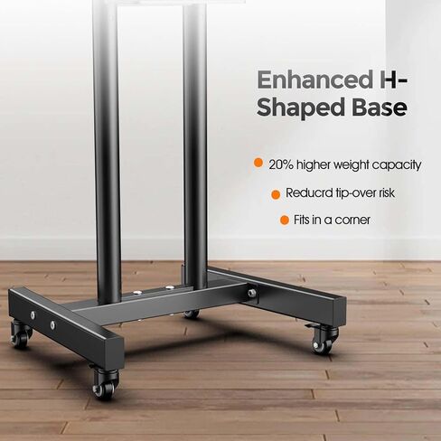 عربة تلفزيون متنقلة لشاشة تلفزيون منحنية مسطحة 32-55 بوصة، حامل تلفزيون أرضي متدحرج 360 درجة بحد أقصى VESA 400 × 400 مم يصل إلى 55 رطل، 32 43 50 55 ارتفاع دوار قابل للضبط محمول بعجلات، حامل تلفزيون عالمي in Kuwait