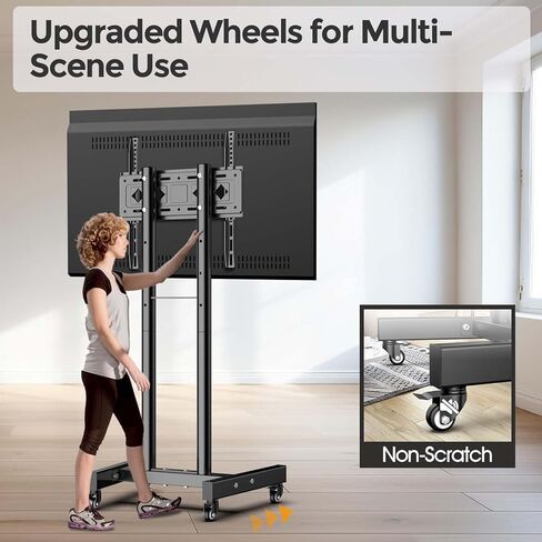 عربة تلفزيون متنقلة لشاشة تلفزيون منحنية مسطحة 32-55 بوصة، حامل تلفزيون أرضي متدحرج 360 درجة بحد أقصى VESA 400 × 400 مم يصل إلى 55 رطل، 32 43 50 55 ارتفاع دوار قابل للضبط محمول بعجلات، حامل تلفزيون عالمي in Kuwait