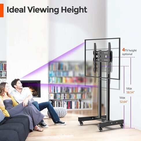 عربة تلفزيون متنقلة لشاشة تلفزيون منحنية مسطحة 32-55 بوصة، حامل تلفزيون أرضي متدحرج 360 درجة بحد أقصى VESA 400 × 400 مم يصل إلى 55 رطل، 32 43 50 55 ارتفاع دوار قابل للضبط محمول بعجلات، حامل تلفزيون عالمي in Kuwait