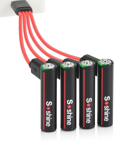 بطاريات AAA USB c قابلة لإعادة الشحن - ليثيوم أيون 1.5 فولت 600 مللي واط في الساعة شحن سريع لمدة ساعة، 1200 دورة مع كابل منفذ من النوع C (4 قطع) in Saudi Arabia