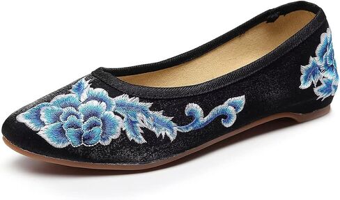 LUXINYU Women's Slip on Flats,Traditional Chinese Style Embroidered Round Toe Ballet Flats Shoes in Saudi Arabia