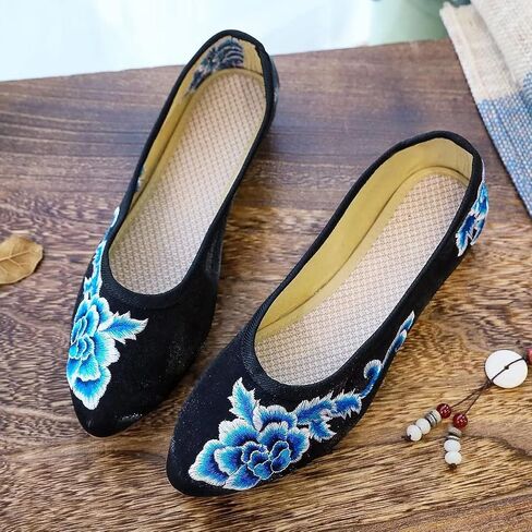 LUXINYU Women's Slip on Flats,Traditional Chinese Style Embroidered Round Toe Ballet Flats Shoes in Saudi Arabia