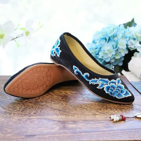 LUXINYU Women's Slip on Flats,Traditional Chinese Style Embroidered Round Toe Ballet Flats Shoes in Saudi Arabia