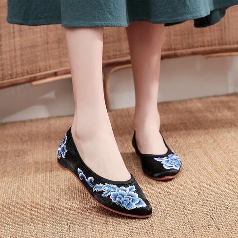LUXINYU Women's Slip on Flats,Traditional Chinese Style Embroidered Round Toe Ballet Flats Shoes in Saudi Arabia