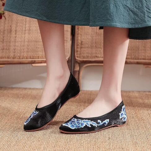 LUXINYU Women's Slip on Flats,Traditional Chinese Style Embroidered Round Toe Ballet Flats Shoes in Saudi Arabia