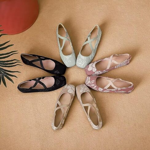LUXINYU Women's Slip on Flats,Traditional Chinese Style Embroidered Round Toe Ballet Flats Shoes in Saudi Arabia