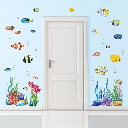 ملصقات جدارية على شكل سمكة استوائية من Wonderever Under The Sea، قشر ولصق الأعشاب البحرية في المحيط، ملصقات فنية جدارية لغرف نوم الأطفال والحمام in Saudi Arabia