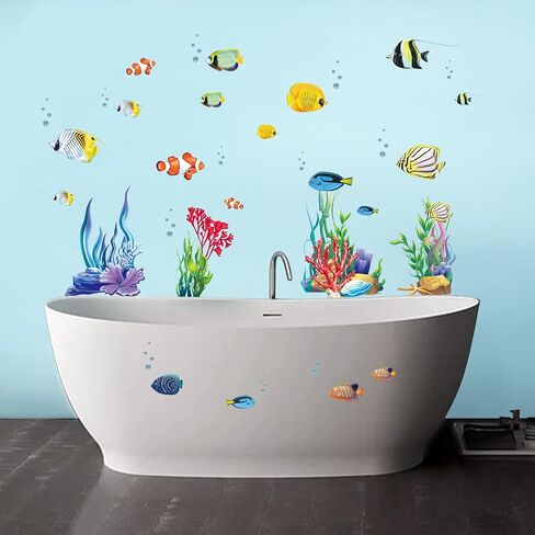 ملصقات جدارية على شكل سمكة استوائية من Wonderever Under The Sea، قشر ولصق الأعشاب البحرية في المحيط، ملصقات فنية جدارية لغرف نوم الأطفال والحمام in Saudi Arabia