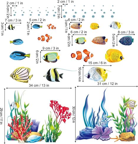 ملصقات جدارية على شكل سمكة استوائية من Wonderever Under The Sea، قشر ولصق الأعشاب البحرية في المحيط، ملصقات فنية جدارية لغرف نوم الأطفال والحمام in Saudi Arabia