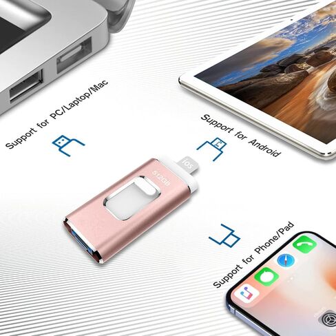 عصا صور بسعة 512 جيجابايت، محرك أقراص فلاش OTG USB 3.0 عالمي 4 في 1، عصا صور لمحرك الإبهام للصور، متوافقة مع هاتف 13/Mac/Pad/Android in Saudi Arabia