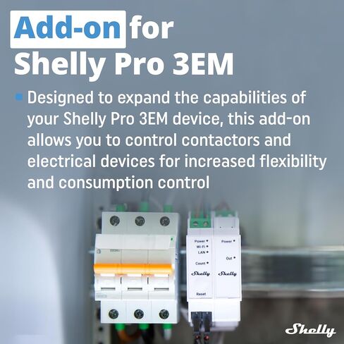 الوظيفة الإضافية لـ Shelly Pro 3EM Switch | الوظيفة الإضافية Pro 3EM جهات الاتصال الجافة DIN Rail Mounting | أتمتة المنزل | تطبيق iOS أندرويد | لا يوجد محور مطلوب | الألواح الشمسية | توربينات الرياح in Kuwait