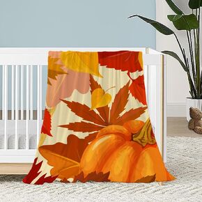 Neatee Living Fall Baby Throw Blanket Small Lap Blanket Orange Thanksgiving Autumn Pumpkin Maple Leaves Blanket for Toddler Infant Pet Lightweight Fuzzy Soft Plush Fleece Blankets and Throws 30x40
