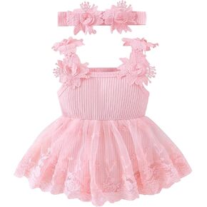 Newborn Baby Girl Clothes Sleeveless Baby Girls Lace Romper Cute Floral Dress Flower Outfit Bodysuit 0-18 Months